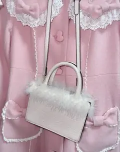 ファー付きピンクハンドバッグ
