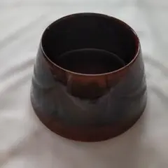 華道　ダークブラウンの円型深型花器　作家様