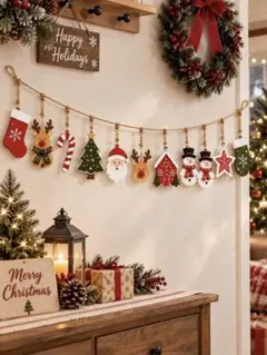クリスマス 木製オーナメント 10個セット ガーランド