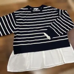 ＊GLOBAL WORK ネイビー×白　ボーダーニットL＊