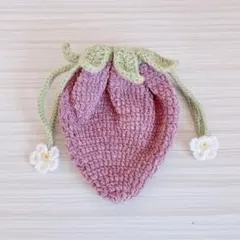 毛糸　編み物　いちご　巾着　ポーチ　ハンドメイド　花　プリンセスモール