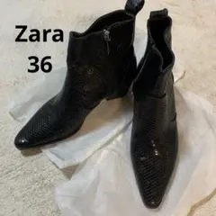 ZARA ブラックワニ柄 アンクルブーツ EU 36
