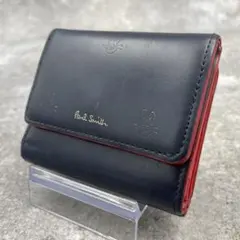 【外側美品】PaulSmith ポールスミス　折り財布　ネイビー　レザー　がま口のサムネイル