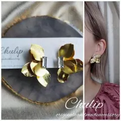 1106-g＊マットゴールド ストーン ダブルニュアンス フラワー