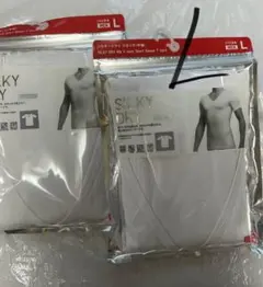 未使用　ユニクロ　シルキードライVネック（半袖）L 00ホワイト ２枚まとめ