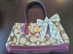 COACH コーチ ハンドバッグ シグネチャー パープル リボン