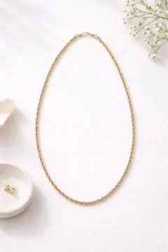 2連ツイストデザイン ゴールドチェーンネックレス