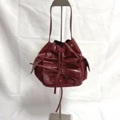 ✨良品✨ ショルダーバッグ ハンドバッグ ミニ 巾着 フェイクレザー 差し色 赤