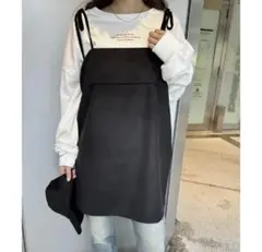 タグ付き　mystic キャミワンピ　ワンピース 黒　シャギーリボン　ミニワンピ