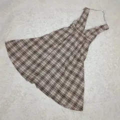 Honeys ハニーズ　コルザ　 Vネックジャンスカ　チェック柄　ベージュ　S