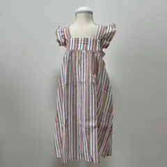 キッズ エプロンワンピース 120cm ピンク ストライプ 女の子 子供用