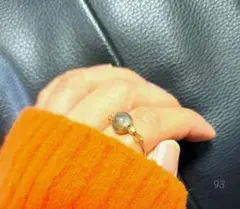 ◇ラブラドライト ゴールド リング　天然石　シンプル一点物　神秘的直感　グレー◇
