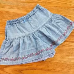 130　エニィファム　デニムフリルキュロット 花柄刺繍