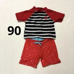 水着　上下セット 赤と黒のストライプ　イカリ　90 ラッシュガード
