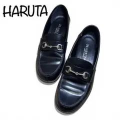 HARUTA ブラックレザー ローファー ゴールド 金具