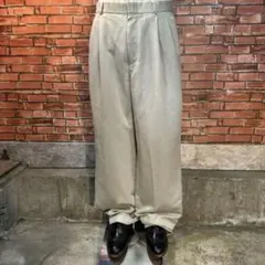 USA古着 スラックス ワイド ストレート 2タック ベージュ w34程度