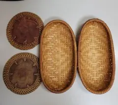 天然素材の楕円形コースターとおしぼり入れ