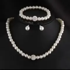 パール風ネイル　ピアス　ブレスレット　3点セット　入学式　卒業式　フォーマル