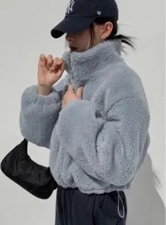 BLACKUP ボアジャケット ボアブルゾン クロップド ショート丈 水色