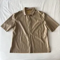 ZARA フェイクレザー 半袖シャツ ベージュ XL