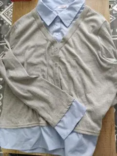 ☆大きいサイズ・4L☆カーディガン重ね着風シャツ・春にピッタリ