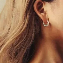 czダイヤモンド k18gp ゴールドフープピアス フルエタニティ　2cm