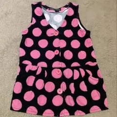 Hungry Heart コーデュロイ水玉ワンピース120cm黒×ピンク