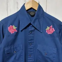 70s ヴィンテージ SEARS バラ 薔薇 花 刺繍 ウエスタン 長袖 シャツ