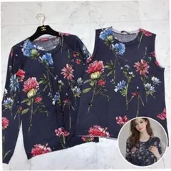 マックスマーラスタジオ 花柄 総柄 カーディガン ノースリーブ アンサンブル M