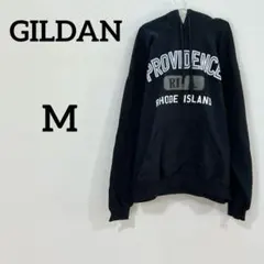 【GILDAN】カレッジロゴ パーカー 裏起毛 ブラック Mのサムネイル