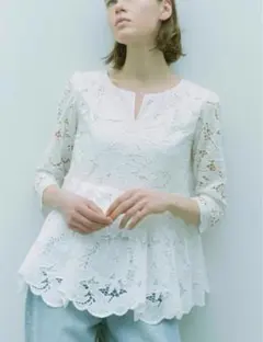 ルルウィルビー コットンレース刺繍ブラウス ホワイト アルアバイル 