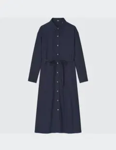 ユニクロ 長袖シャツワンピース Aライン シンプル 無地 羽織りとしても5910