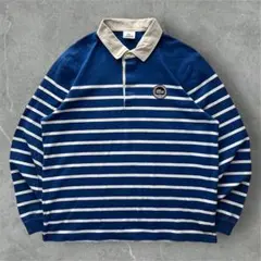 団*地様 LACOSTE 長袖ポロシャツ XL 青白ストライプ