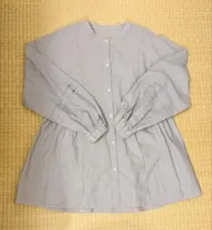 GLOBAL WORKバンドカラーストライプ長袖シャツ