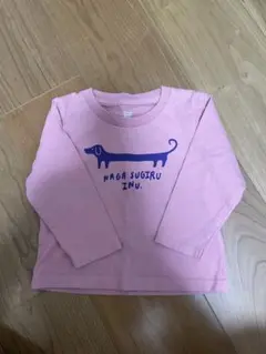 犬イラスト付きピンク長袖Tシャツ