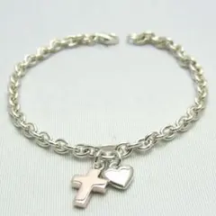 シルバーブレスレット クロスとハートチャーム