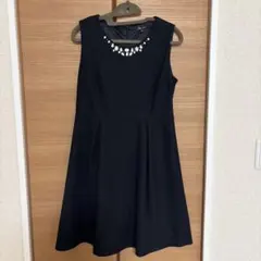 ネイビービジュー装飾フレアワンピース フォーマルワンピ