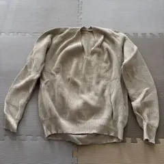 グレージュ Vネック ニットセーター Fサイズ