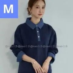 新品 しまむら 田中里奈 mysa デニム襟プルオーバー М ネイビー 重ね着風