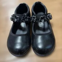 16cm フォーマルシューズ 女の子 黒 お花 入園式 卒園式