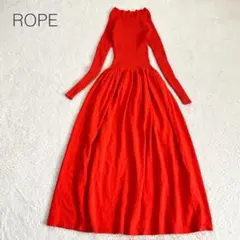 【ロペ】切替リブニットワンピース ロング 長袖 ボートネック フレア 【M】美品
