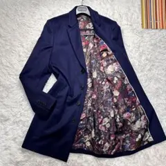 未使用級 現行 ポールスミス 全面花柄 チェスターコート ネイビー XL