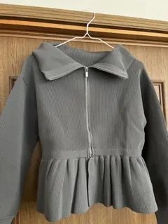 GRL グレー リブ編み ジップアップ ニット