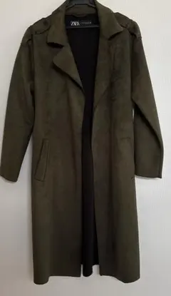 ZARA ロングコート　深緑　フェイクレザー