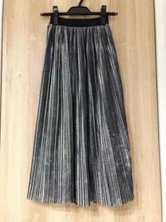 シルバー ラメ プリーツスカート ミドル丈 ミモレ丈
