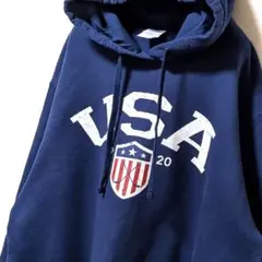 ポート&カンパニーUSA1920 ロゴ スウェットパーカーネイビー紺色L古着