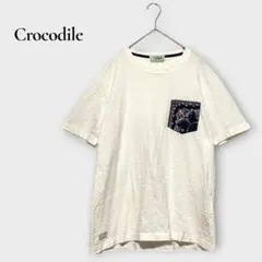クロコダイル 半袖Tシャツ ポケット付き ペイズリー コットン100% M 白のサムネイル