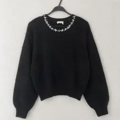 Chico ニット ブラック ビジュー バックリボン