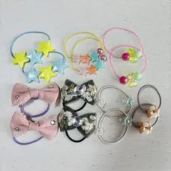 No.01 ハンドメイドカラフルヘアゴム7セットまとめ売り
