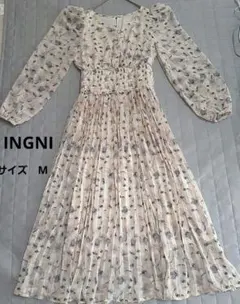【INGNI】花柄シフォンロングワンピース Vネックピンクベージュ